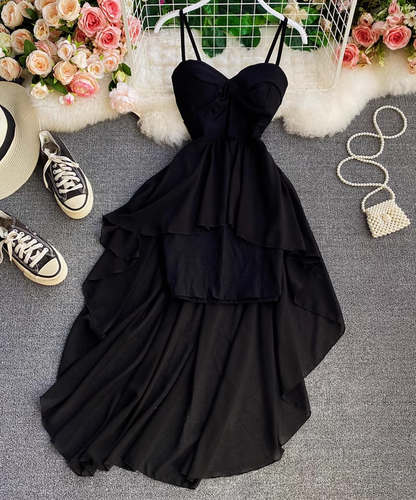High waist irregular tube top suspender dress design fairy dress chic gentle style long skirt dress R0401