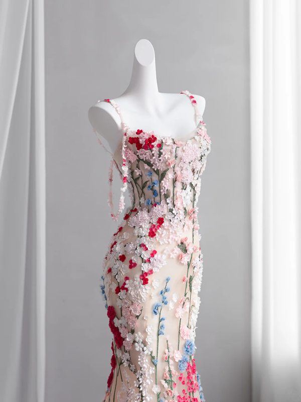 Light pink halter-neck floral floral fitted bodycon fishtail long ball gown, bridal dress R8430