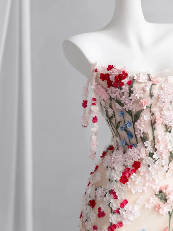 Light pink halter-neck floral floral fitted bodycon fishtail long ball gown, bridal dress R8430