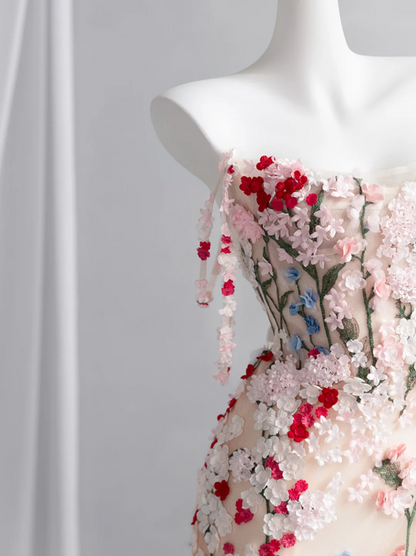 Light pink halter-neck floral floral fitted bodycon fishtail long ball gown, bridal dress R8430