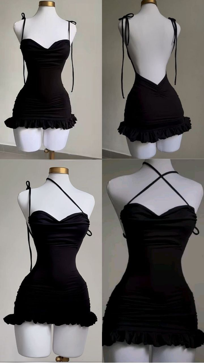 Sexy Black Straps Sheath Backless Short Party Dresses Homecoming Dresses, D1318