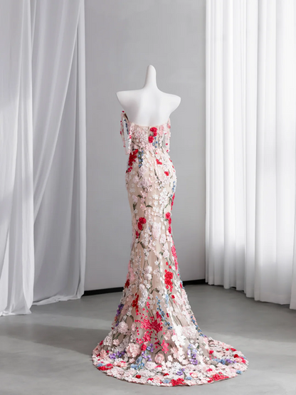 Light pink halter-neck floral floral fitted bodycon fishtail long ball gown, bridal dress R8430