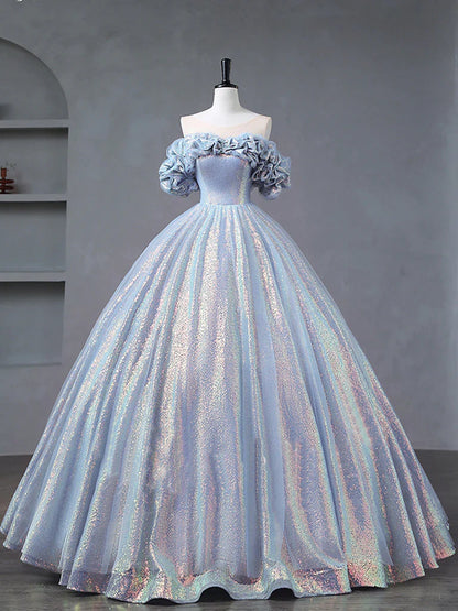 A-Line Off Shoulder Tulle Sequin Blue Purple Long Prom Dress, Sequin Formal Dress       fg4440