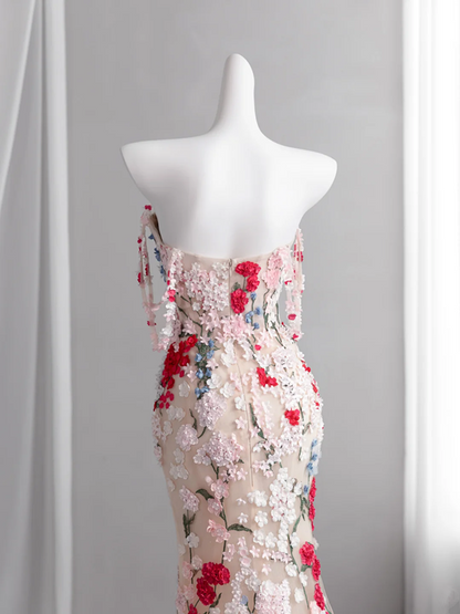Light pink halter-neck floral floral fitted bodycon fishtail long ball gown, bridal dress R8430