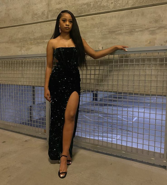 Sexy Black Strapless Sheath Sequins Long Evening Party Dresses, D1275