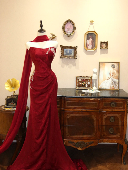 Red Strapless Waist-Cinched Slim-Fit Sexy Ball Gown, Bridal Gown R7134