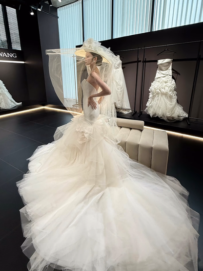White tube top waist hip sexy fishtail skirt long dress bridal dress R6036