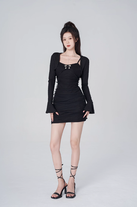 Pure desire style sexy hot girl dress suit black suspenders hip skirt women R4182