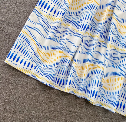 Light luxury temperament oblique collar off-shoulder waist A-line print large swing dress elegant long skirt R0393