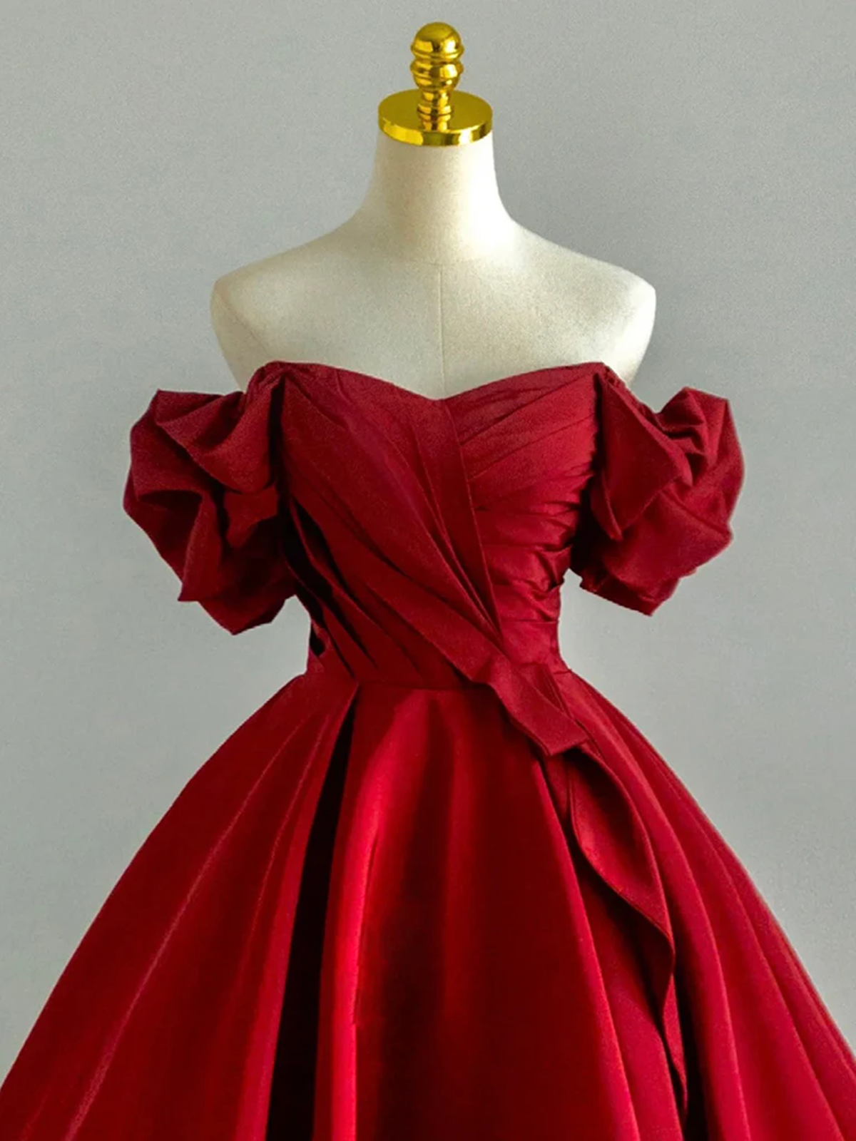 Wine Red Satin Off Shoulder A-line Prom Dress, Wine Red Satin Long Evening Dress