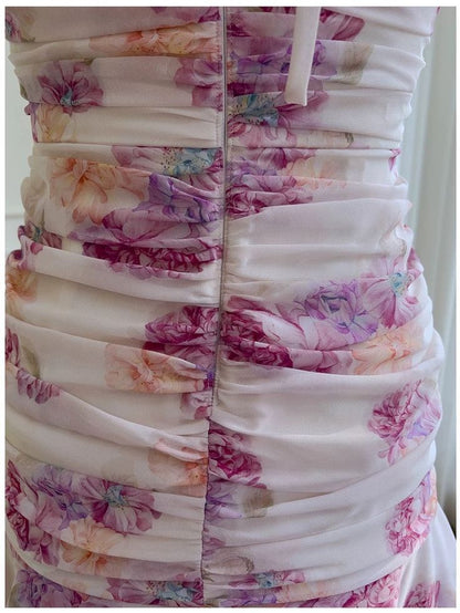 Pretty Sheath Halter Floral Chiffon Short Homecoming Dress Birthday Outfits S662
