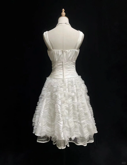 White suspenders sexy waist slim flower skirt mid-length skirt homecoming dress R4964