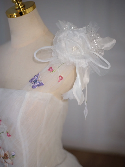 White tube top herringbone top flower puffy skirt long dress bridal dress R5858