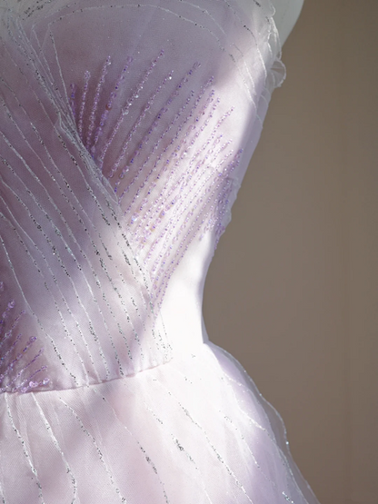 Light purple strapless, fitted waist, full skirt, long ball gown R8461