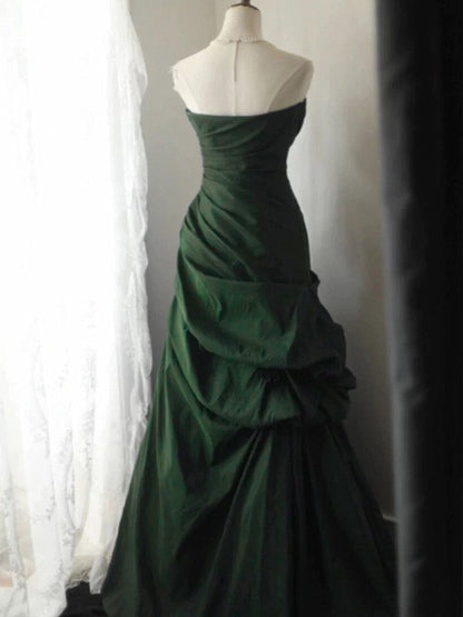 Green Taffeta Sweetheart Long Prom Dress Party Dress, Green Vintage Style Formal Dress