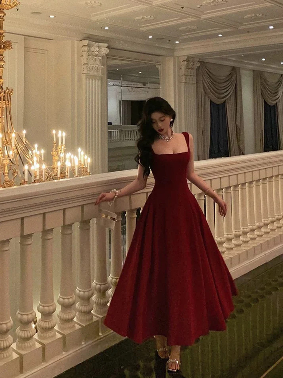 Sexy A Line Straps Wine Red Ankle Length Prom Dresses,Wine Red Formal Dress