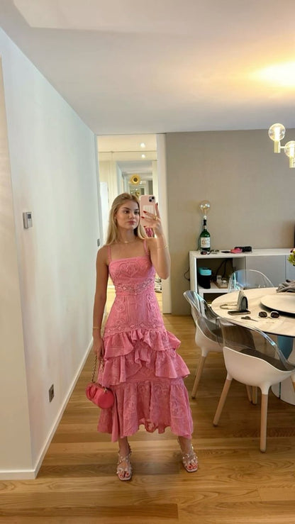 A Line Pink Lace Evening Dress New Fashion Gown