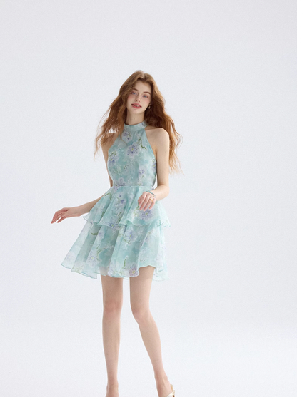 Floral dress halter neck suspender skirt short skirt vacation wear skirt women summer R3453