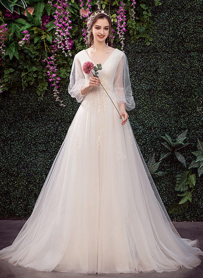 Ivory Tulle Long Wedding Party Dress, Ivory Tulle Formal Dress Prom Dress