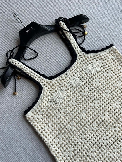 Celine 25 Hollow Camisole Dress White Cotton