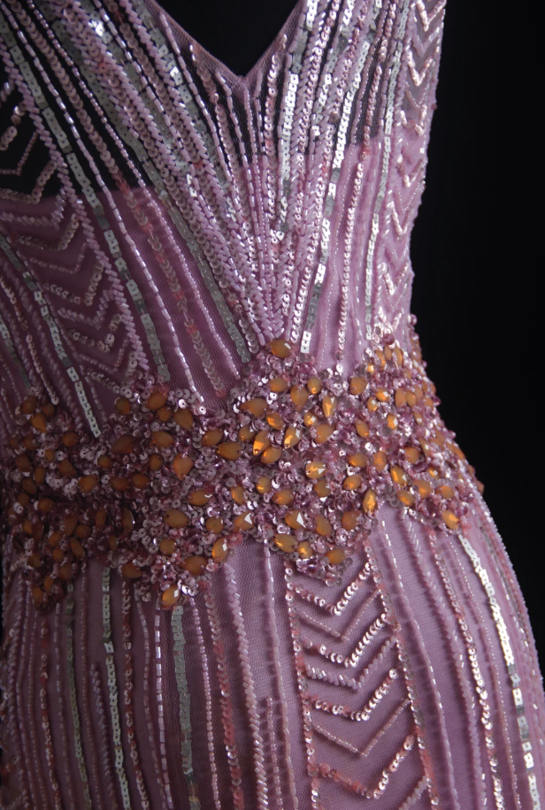 Gorgeous Pink V Neck Tulle Sequin Beaded Mermaid Evening Dress Prom Gown