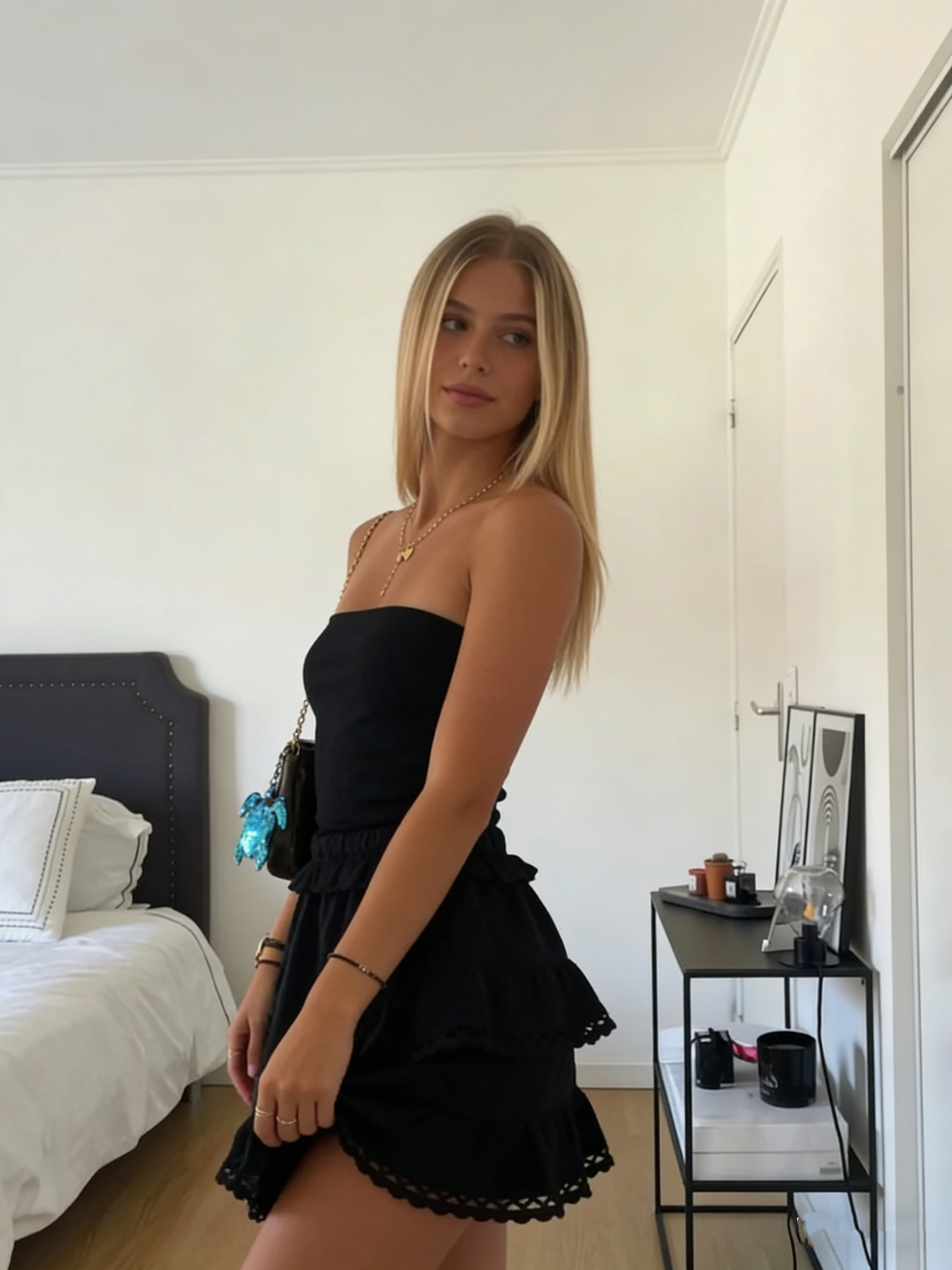 Black Strapless A-line Homecoming Dress,Black Mini Dress  Y2163