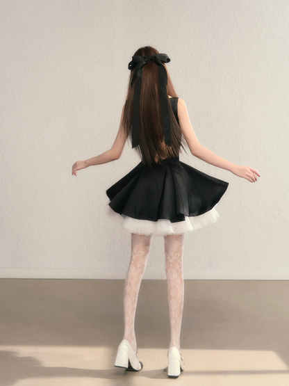 Black suspender waist slim A-line short skirt homecoming dress R5405