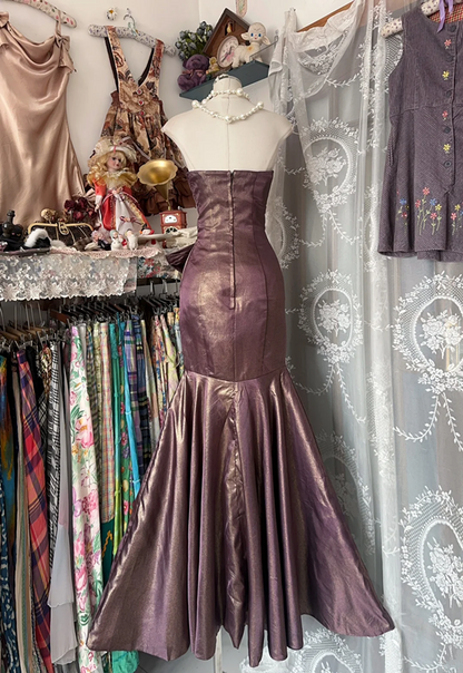 Deep purple-brown halter-neck fitted fishtail gown, ball gown R6257