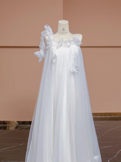 White halter-neck, straight-cut, long ball gown, bridal dress R8316