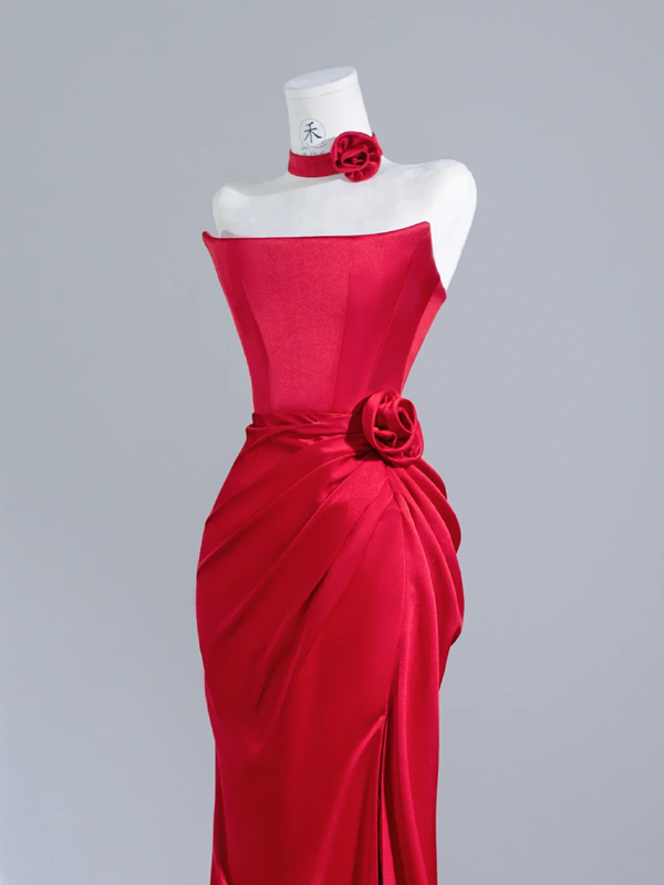 Red strapless fitted waist sexy long ball gown/bridal dress R8237