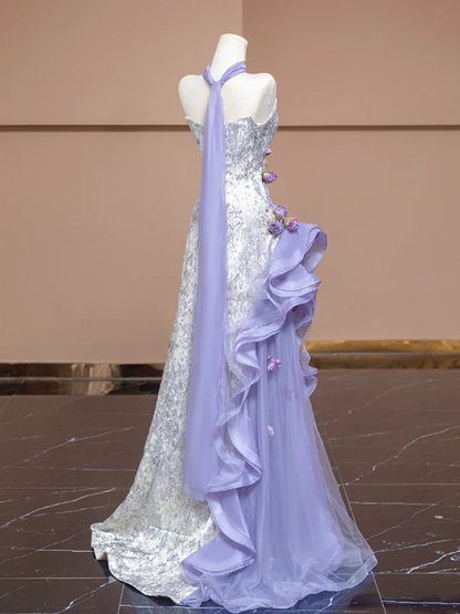 Light purple strapless 3D floral dress with a fitted waist and A-line skirt, a stylish ball gown/bridal gown R8287