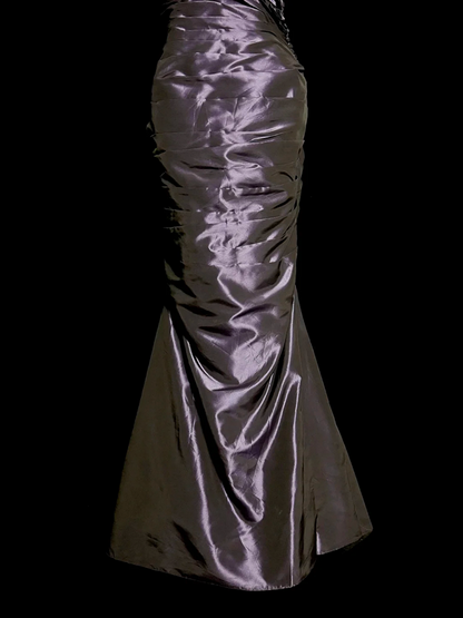 Light grayish purple sleeveless fitted waist pleated hip-hugging sexy long ball gown R6657