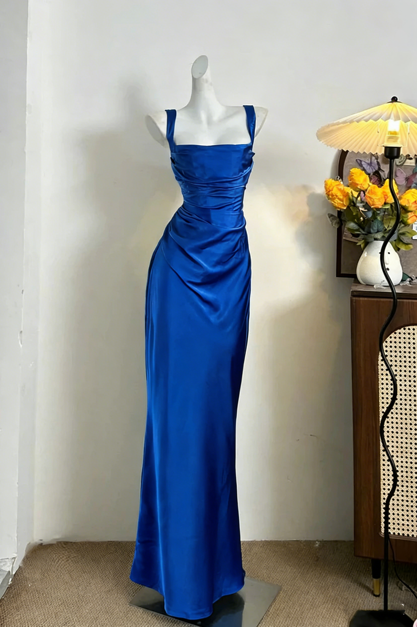 Classy Green Satin Mermaid Long Wedding Guest Dress Formal Birthday Prom Dress Party Dress D1844