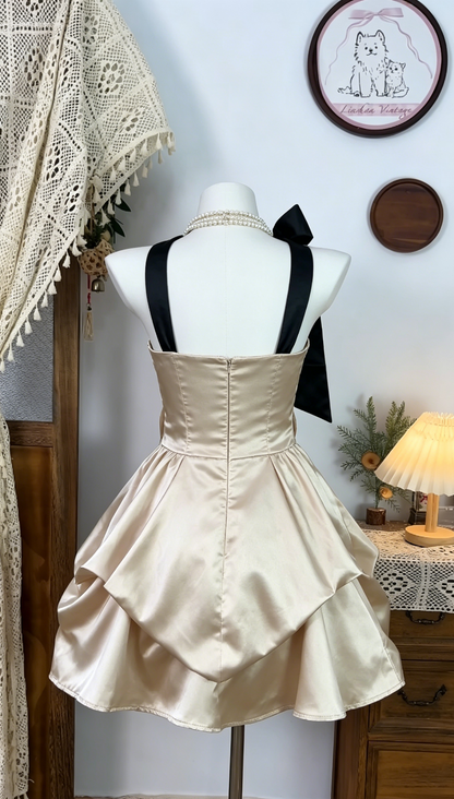 Elegant Homecoming Dress Halter Bowknot Back to School Outfits Party Dress  D6531