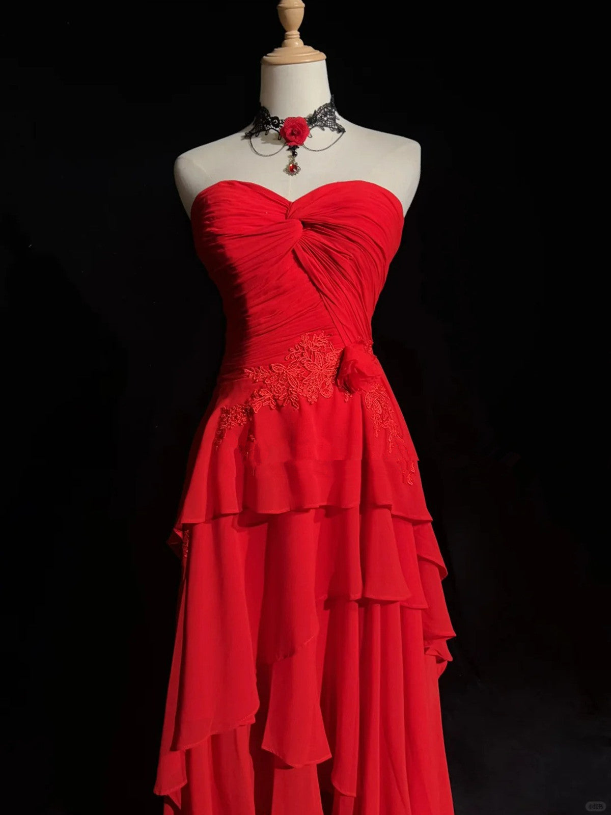 Chic Red High Low Chiffon Wedding Party Dress, Red Layers Long Formal Dress