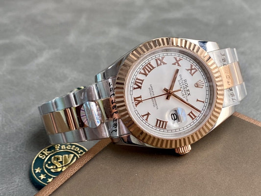 DATEJUST II GOLD STEEL WHITE DIAL ARABIC NUMERALS OYSTER BRACELET