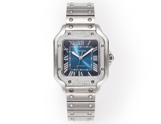 SANTOS LADY 35.1MM STEEL CASE BLUE DIAL DIAMOND BEZEL