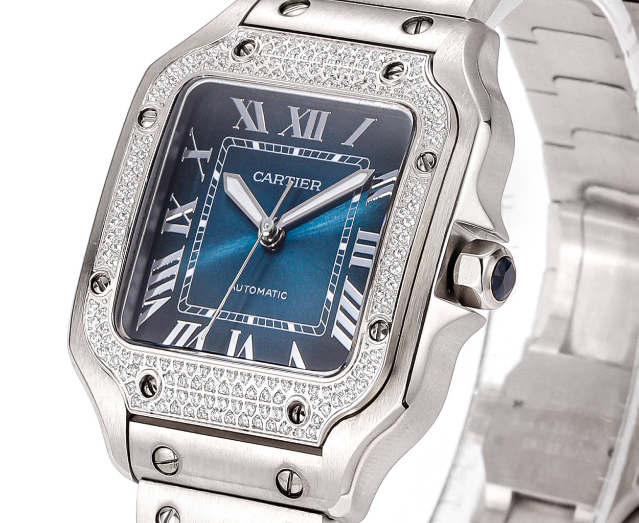 SANTOS LADY 35.1MM STEEL CASE BLUE DIAL DIAMOND BEZEL