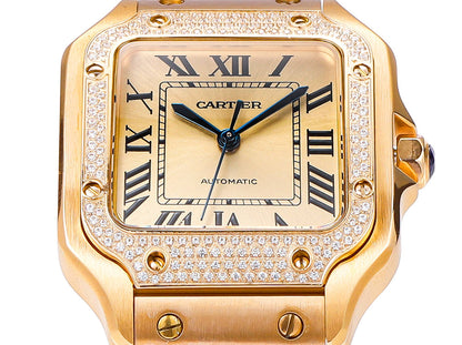 SANTOS LADY 35.1MM GOLD CASE GOLD DIAL DIAMOND BEZEL