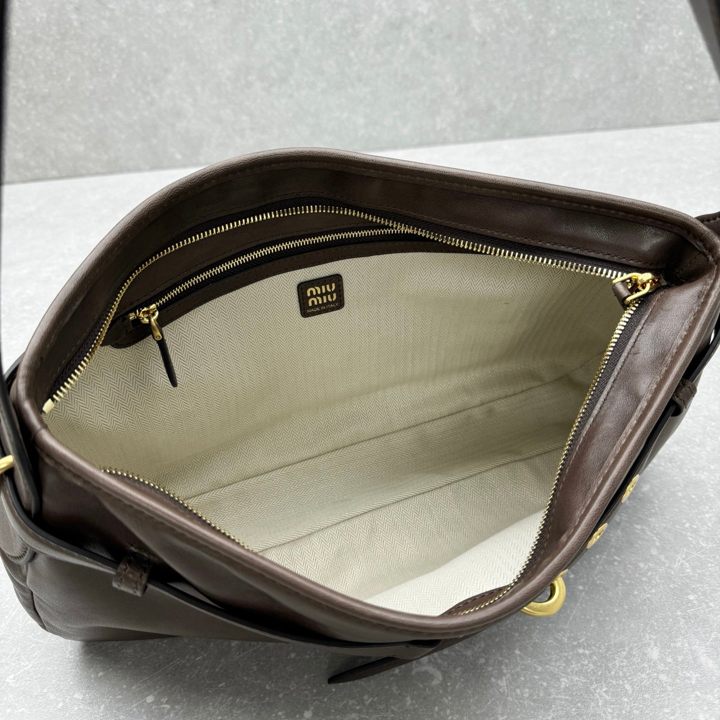 Miu Miu Aventure Shoulder Bag 40cm Brown in Sheepskin