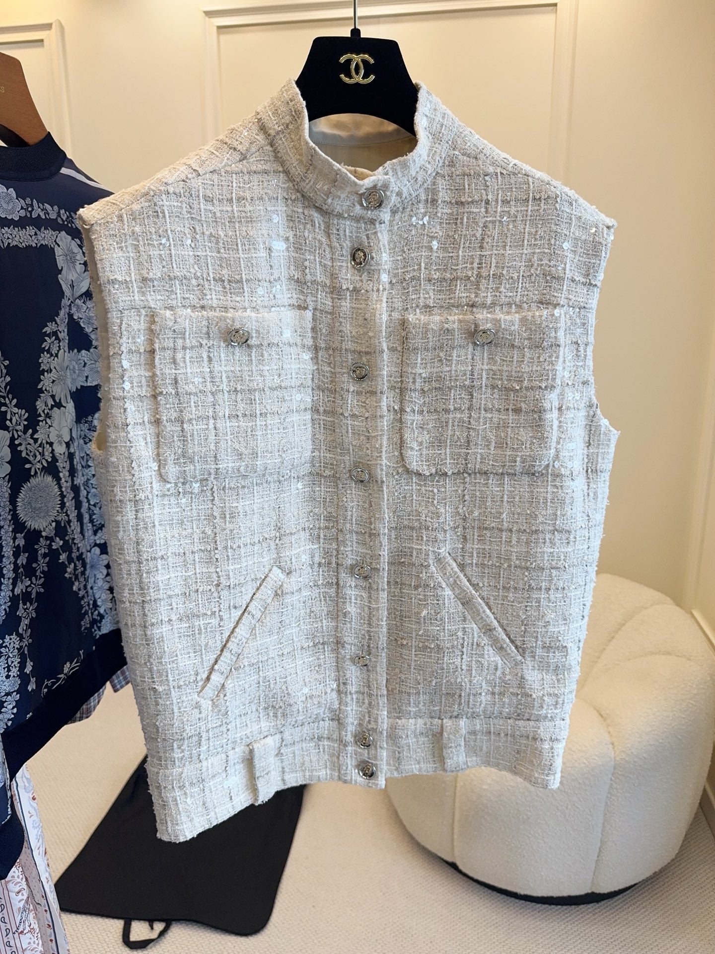 CC 2025 Vest Beige Apricot Tweed Fabric