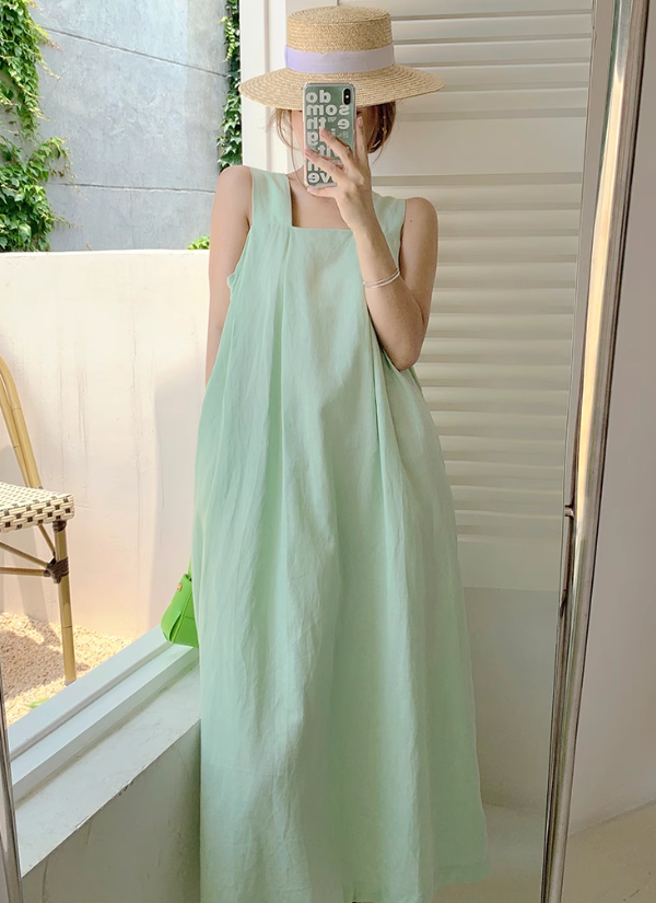 French cotton and linen suspender dress holiday seaside skirt travel long skirt suspender skirt R0195
