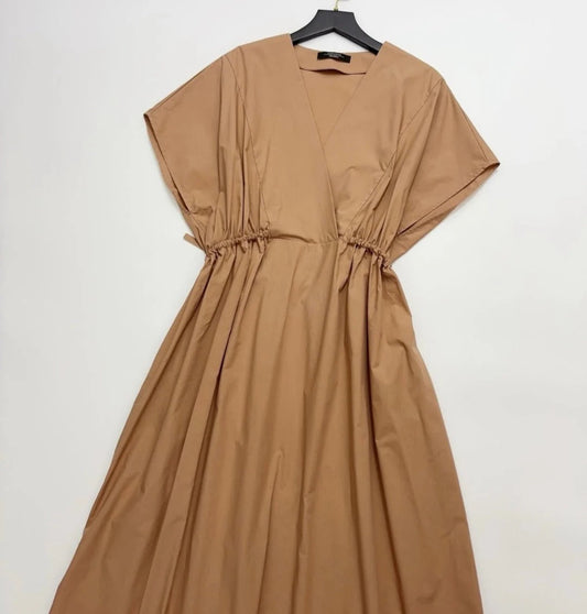 MAX MARA 25S V-NECK SHORT-SLEEVE RAGLAN DRESS 113