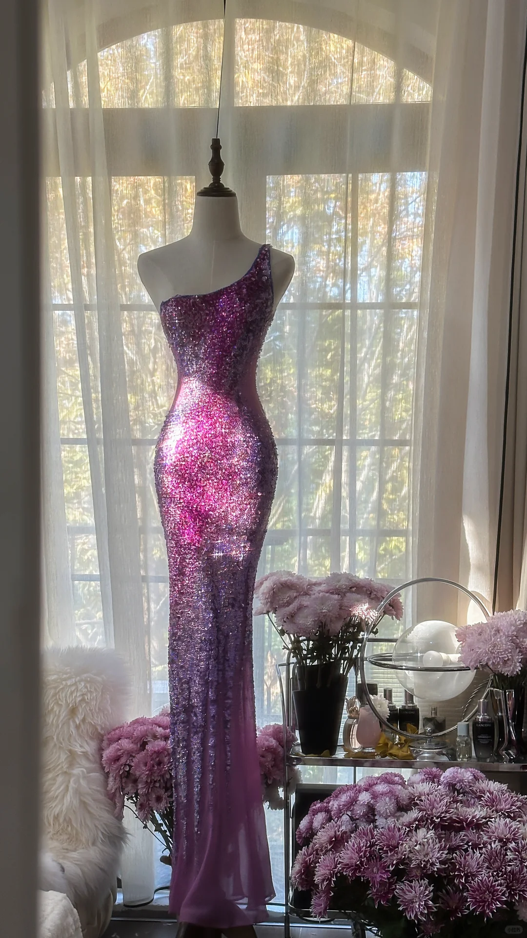 Purple One Shoulder Sequins Mermaid Long Prom Dress Vintage Party Dress, D942