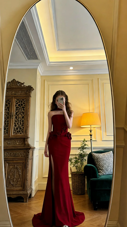 Red strapless, fitted waist, bodycon, sexy long ball gown/bridal dress R8590