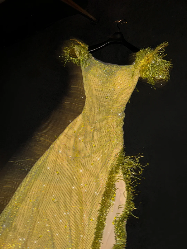Champagne gold fitted long ball gown, bridal gown R8774