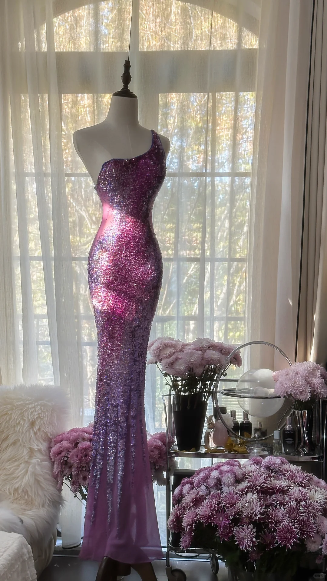 Purple One Shoulder Sequins Mermaid Long Prom Dress Vintage Party Dress, D942