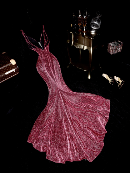 Dreamy pink halter-neck bodycon long ball gown, alluring and sexy R6937