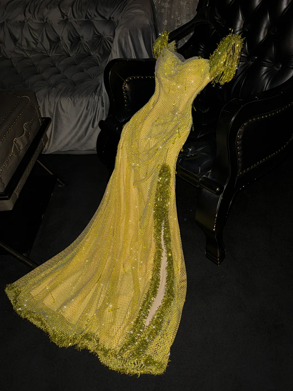 Champagne gold fitted long ball gown, bridal gown R8774
