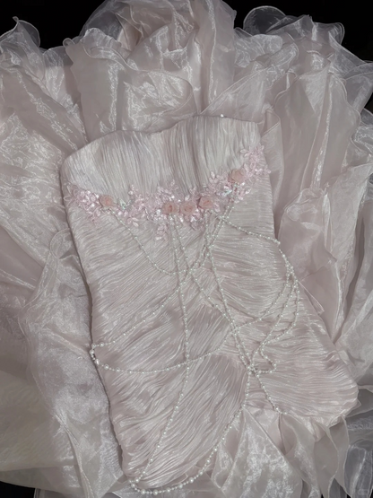 Light Pink Strapless Mermaid Chiffon Vintage Party Dresses Birthday Outfits, D1148
